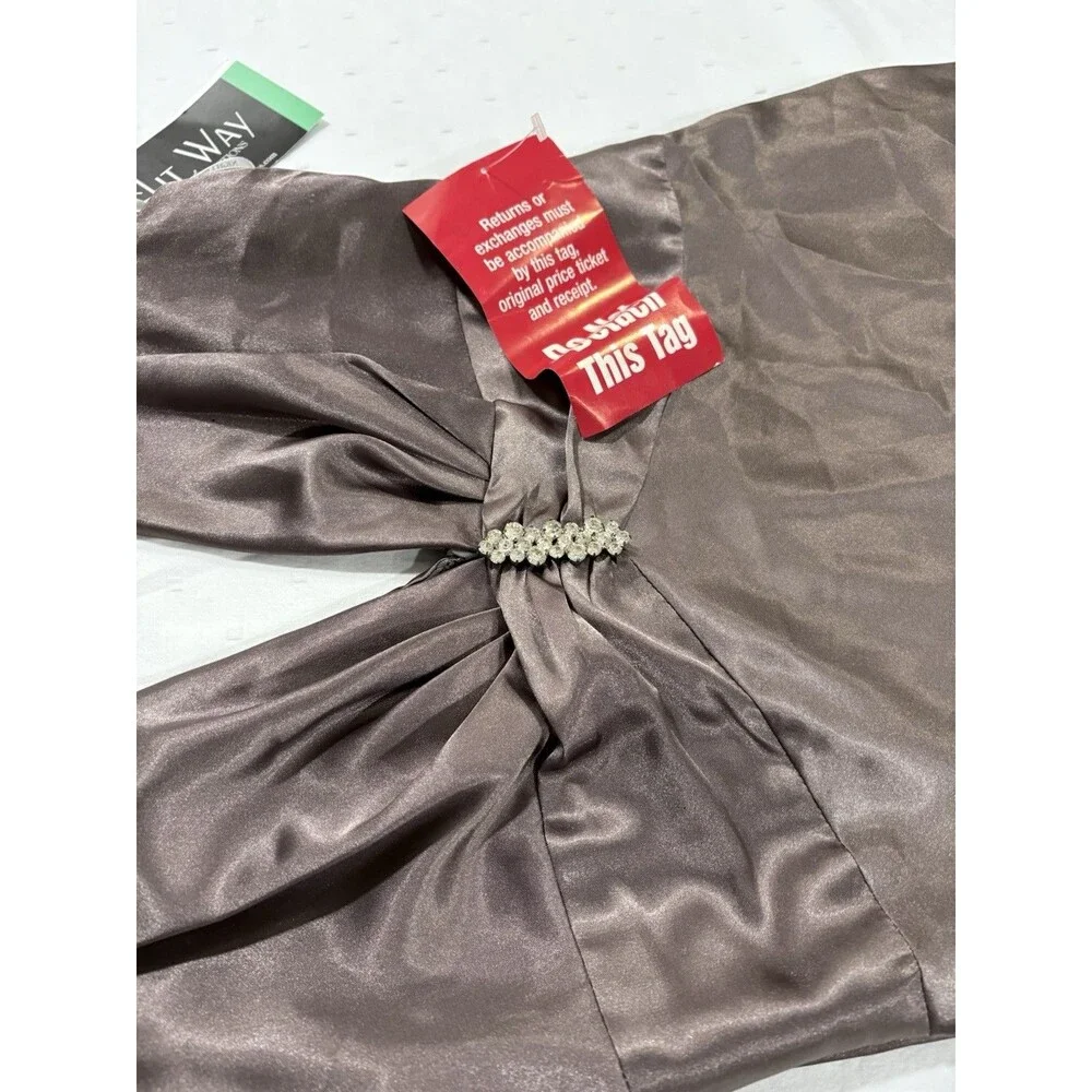 Night Way Womens Satin Maxi Gown Dress NWT Charcoal Grey V-Neck Size 12